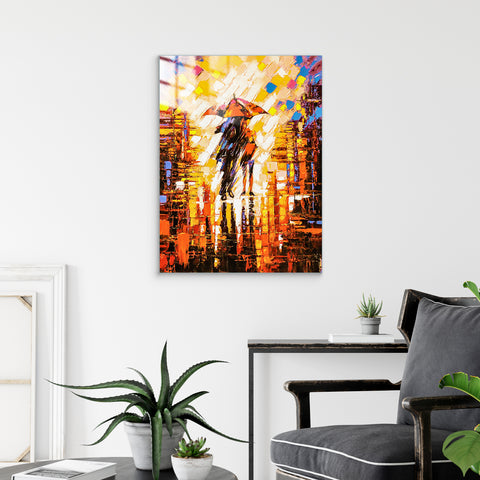 Frameless Rainy Day Abstract Glass Painting