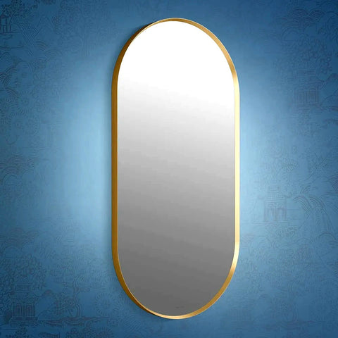 Rectangle Capsule Golden Metallic Framed Mirror for Bathroom and Living Room