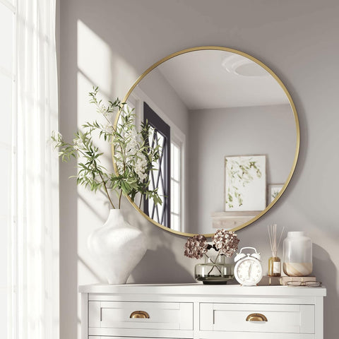 Round Golden Metallic Framed Mirror for Bathroom and Living Room