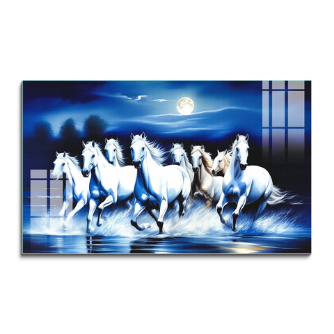 Tempered Glass Frameless Wall Painting: 8 Horses Running  Glass Paintings