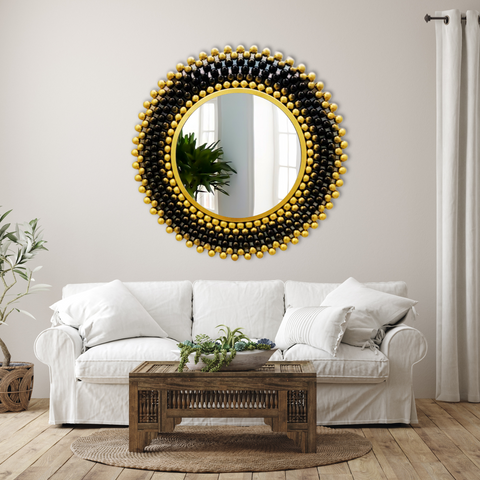 Decorative Mirror - Black Gold Bubbles Garden (Round)