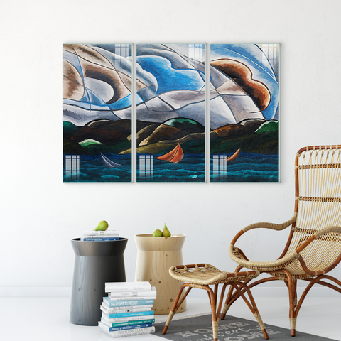 Beautiful Abstract Multi Frame Colourful Wall Painting for Living Room: Abstract Clouds and Water Paintings