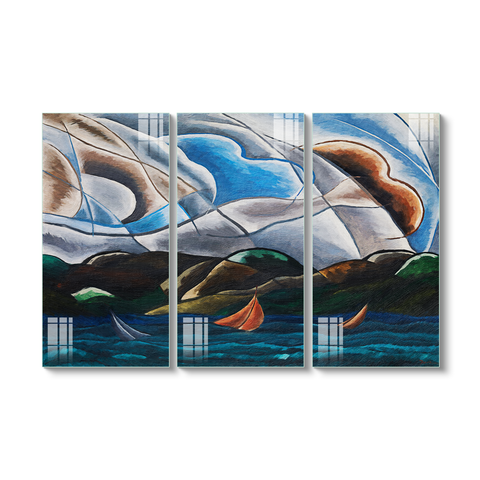 Beautiful Abstract Multi Frame Colourful Wall Painting for Living Room: Abstract Clouds and Water Paintings