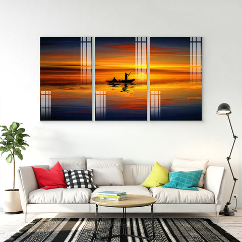 Abstract Modular Colourful Wall Painting for Living Room: Deep-Inside-Sunset Set of 3pcs