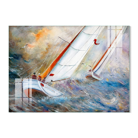 Abstract Wall Painting for Home: Modern Stormy Sea Waves Paintings