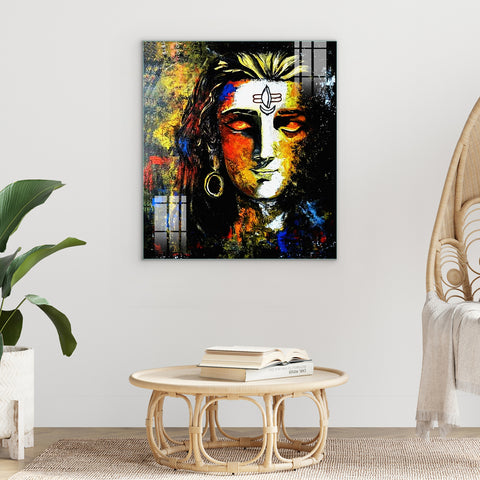 Abstract Glass Wall Painting of Lord Shiva (Shiv Mahadev) for Home and Living Room Decor, Wall Art, and Wall Mount