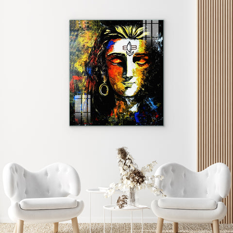 Abstract Glass Wall Painting of Lord Shiva (Shiv Mahadev) for Home and Living Room Decor, Wall Art, and Wall Mount