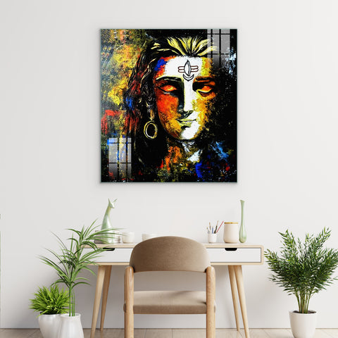 Abstract Glass Wall Painting of Lord Shiva (Shiv Mahadev) for Home and Living Room Decor, Wall Art, and Wall Mount