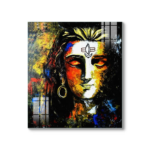 Abstract Glass Wall Painting of Lord Shiva (Shiv Mahadev) for Home and Living Room Decor, Wall Art, and Wall Mount