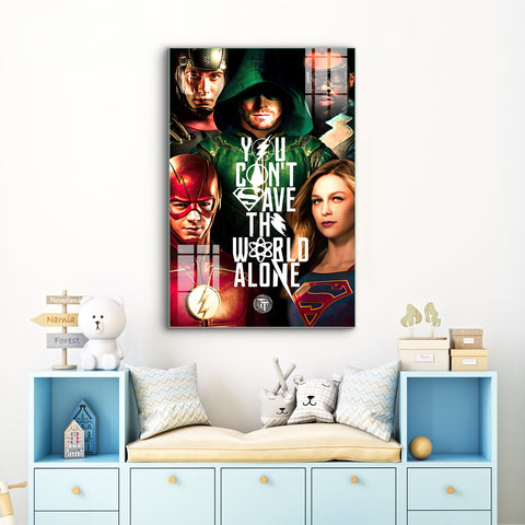 Frameless Beautiful Glass Wall Painting for Home: Arrow Verse League