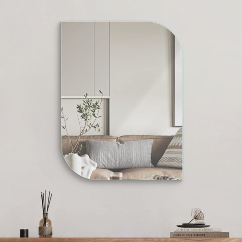 Frameless Asymmetrical Rectangular Mirror with Polished Edges for Living and Bathroom