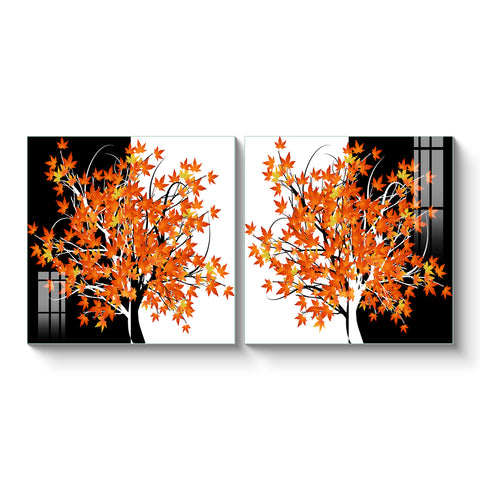 Beautiful Multiple Frame Colorful Wall Painting for Living Room: Autumn Maple Modular Tree Art