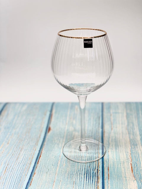 Ribbed gold rim Gin glass Set of 6Pcs White box