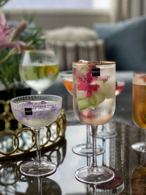 Ribbed gold rim Gin glass Set of 6Pcs White box