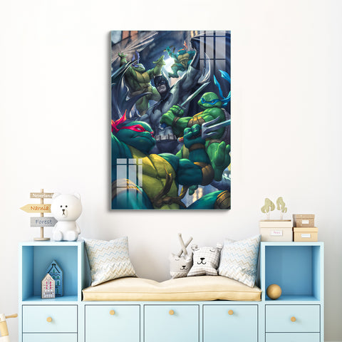 Frameless Beautiful Glass Wall Painting for Home: Batman and Teenage Mutant Ninja Turtles