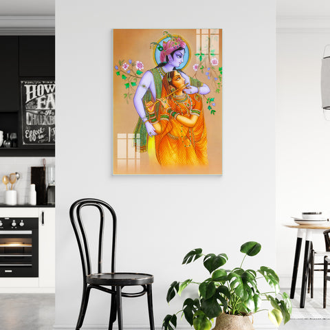 Beautiful Glass Wall Painting for Home: Radha Krishan Magical Flute
