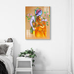 Beautiful Glass Wall Painting for Home: Radha Krishan Magical Flute