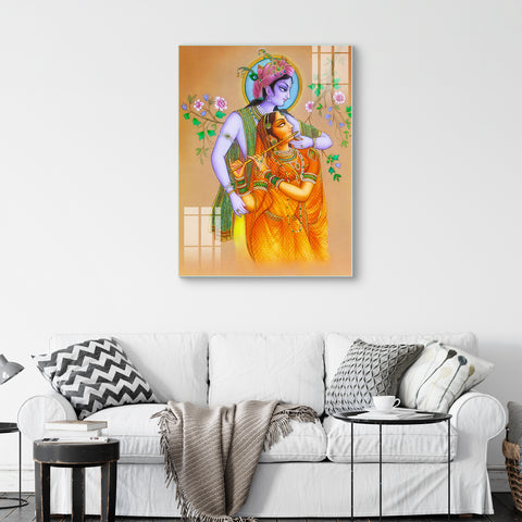Beautiful Glass Wall Painting for Home: Radha Krishan Magical Flute