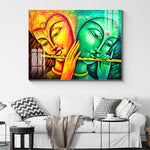 Beautiful Modern Elegant Multicolor Radha Krishna Glass Wall Painting