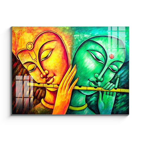 Beautiful Modern Elegant Multicolor Radha Krishna Glass Wall Painting
