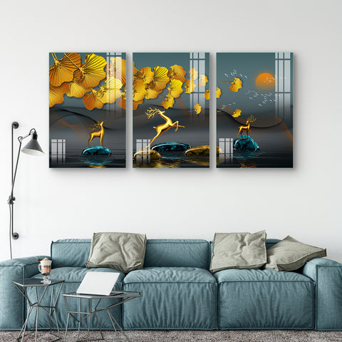 Abstract Modular Colourful Wall Painting for Living Room: Beautiful Scenery Mural Arts-Set Of 3pcs