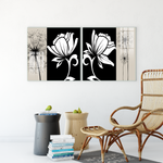 Beautiful Multiple Frame Colorful Wall Painting for Living Room: Black and White floral abstract art