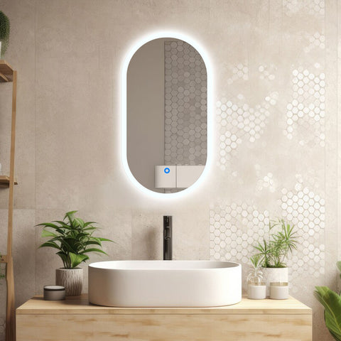Capsule Led Mirror with Edge Lights, LED Bathroom Mirror, Asymmetrical Mirror, Makeup Frontlit Mirror- Oval