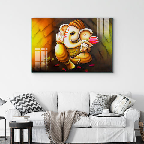 Cute Ganesha's Glass Wall Painting for Home