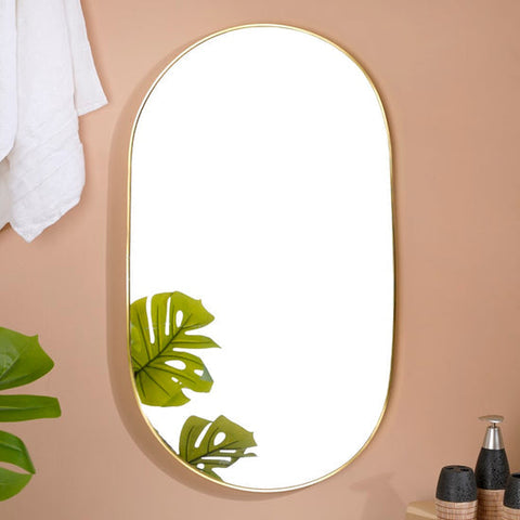 Rectangle Capsule Golden Metallic Framed Mirror for Bathroom and Living Room