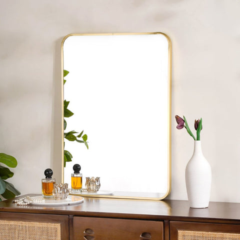 Rectangle Golden Metallic Framed with Curve Edges Mirror for Bathroom and Living Room