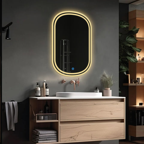 Duo edge - LED Mirror for Bathroom - Warm  Light - Oval