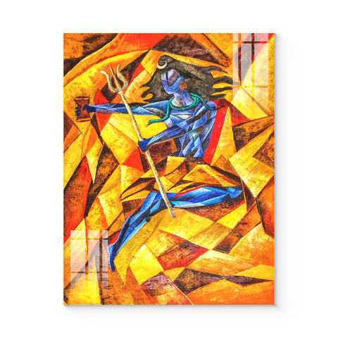 Enchanting Lord Shiva Shiv (Mahadev) Multi Color Abstract Wall Painting on Toughened Glass