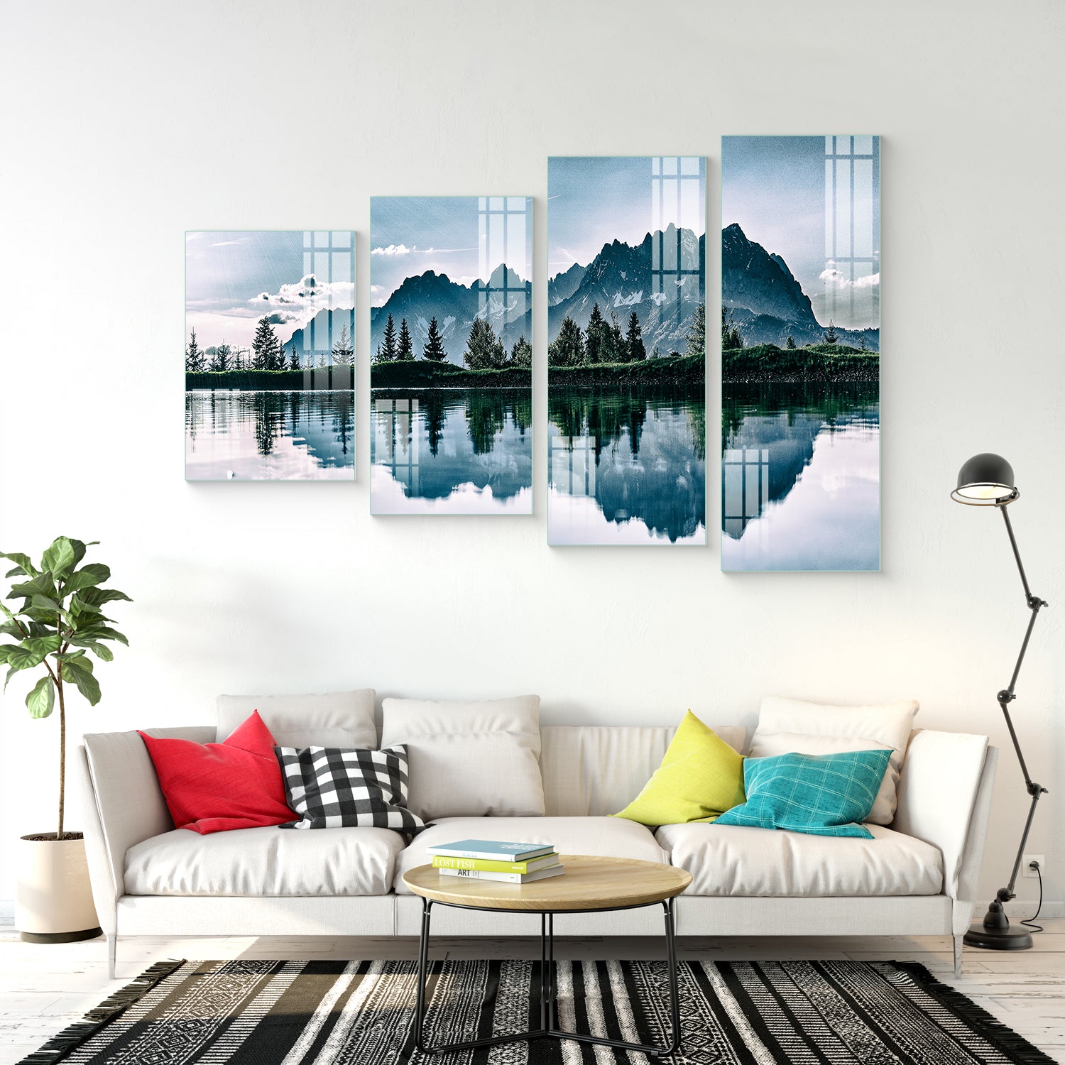 Multiple Frame Wall Painting For Living Room: Enlarging Mountain Scene 