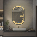 Etching Border Edge LED Bathroom Mirror Glow-Warm White Light - Oval