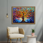 Frameless Eternal Bloom Vibrant Mosaic Tree Glass Art – Abstract Glass Painting for Wall Décor