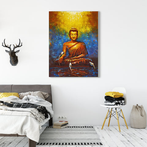 Frameless Beautiful Wall Painting for Home: Gautam Buddha Colorful Realistic Oil Painting