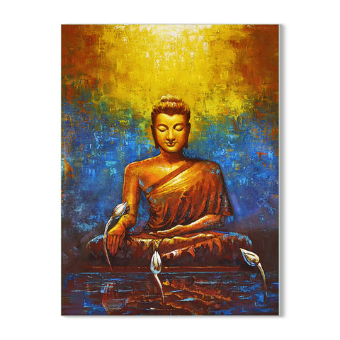 Frameless Beautiful Wall Painting for Home: Gautam Buddha Colorful Realistic Oil Painting