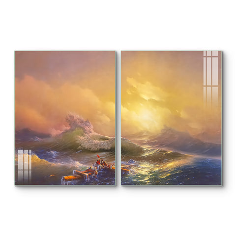 Antique Wave Abstract Colorful Wall Painting for Living Room: Fan Art of Seascape