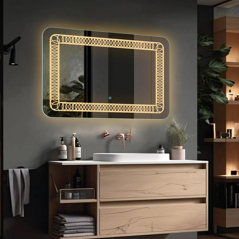 Flora Connect Sun Wire Glow - Rectangular LED Mirror for Bathroom - Warm White Light