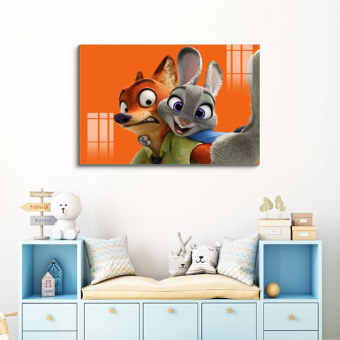 Frameless Beautiful Glass Wall Painting for Home: Foxy Rabbit Closeup