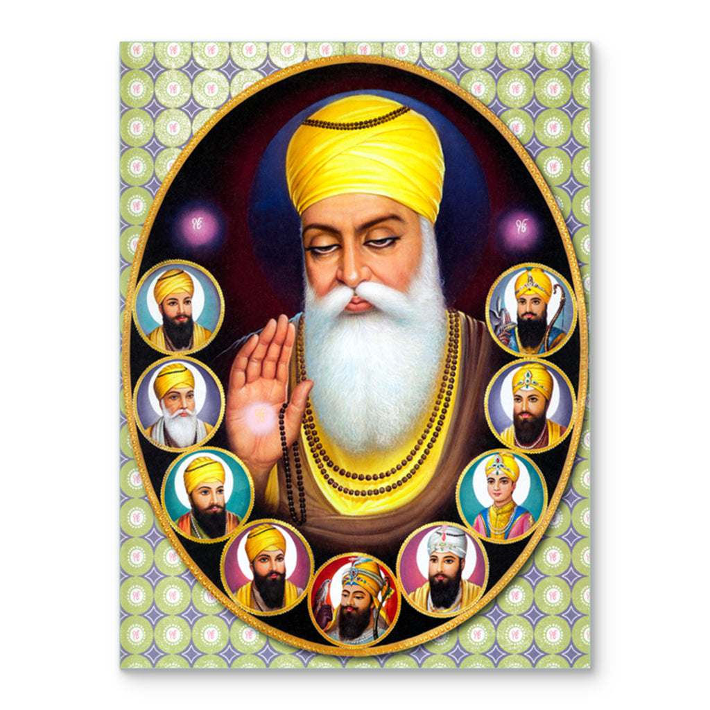 Frameless Beautiful Wall Painting: Dus Guru of Sikhism Mural Glass Painting