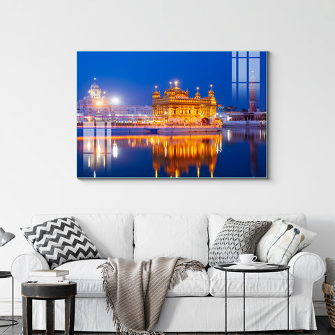 Frameless Beautiful Wall Painting: Shri Harmandir Sahib Golden Temple Mural Glass Painting