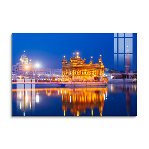 Frameless Beautiful Wall Painting: Shri Harmandir Sahib Golden Temple Mural Glass Painting