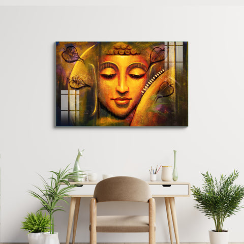 Frameless Beautiful Wall Painting for Home: Acrylic Abstract Oil Painting Of Gautam Buddha