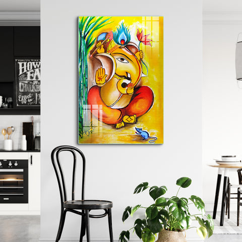 Frameless Lord Ganesha Colorful Abstract Glass Paintings