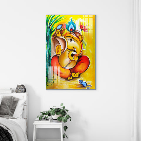 Frameless Lord Ganesha Colorful Abstract Glass Paintings