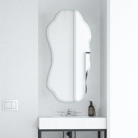 Frameless Rectangular Blob Bevelled Mirror For Living & Bathroom
