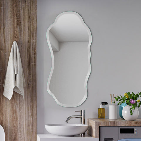 Frameless Rectangular Blob Bevelled  Mirror For Living & Bathroom