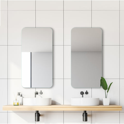 Frameless Elegant Design Rectangular Mirror with Smooth Curved Edges, Equipped with Sturdy Steel Hooks for Wall-Mounted