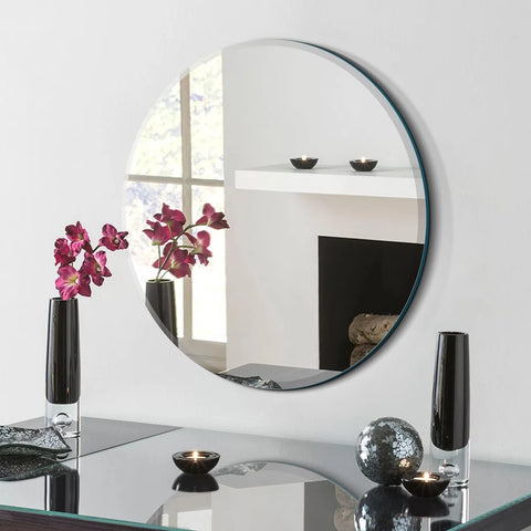 Frameless Round Beveled Mirror for Bathroom Wall, Wall Mount Mirror, Washbasin Mirror, Mirror for Bedroom